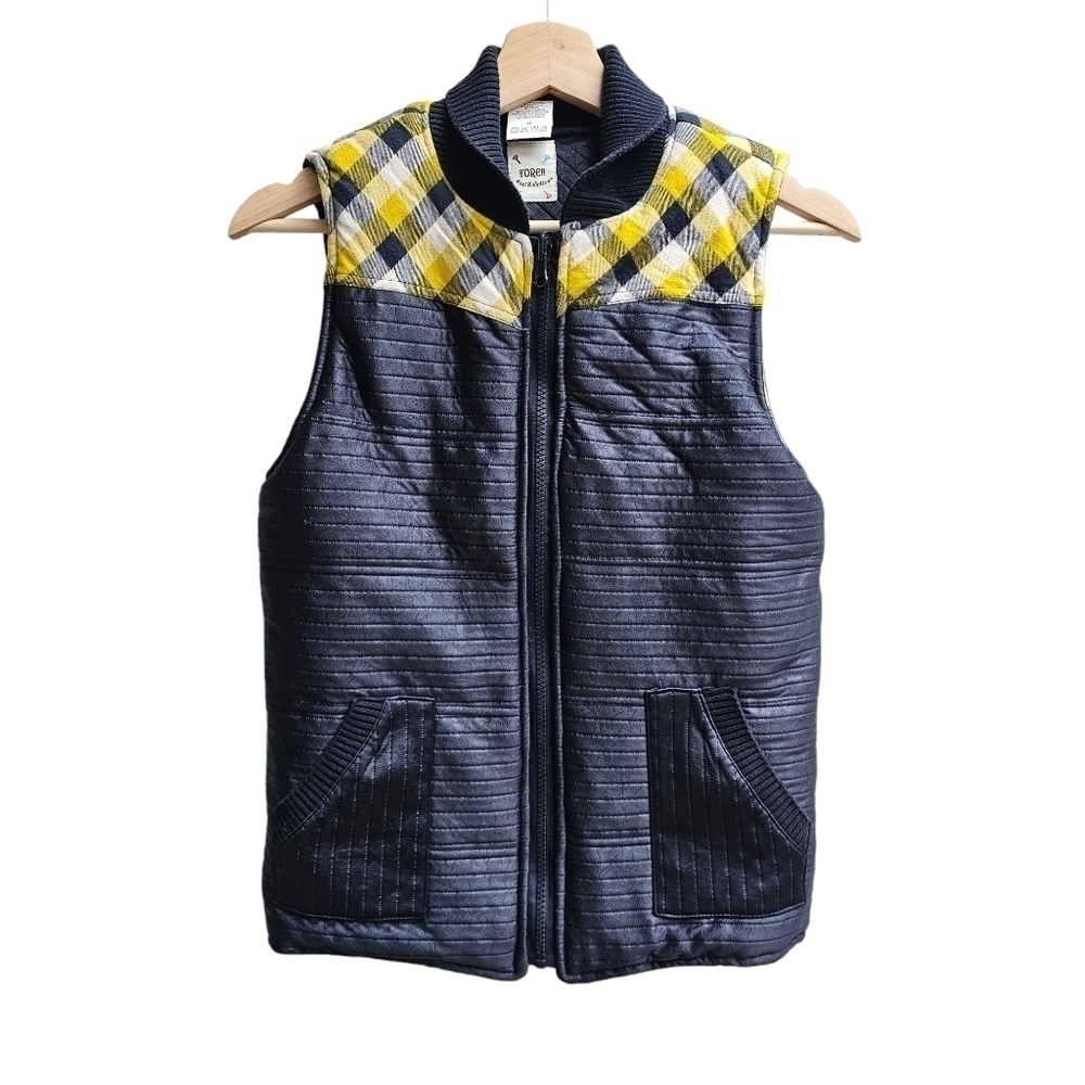 Fore!! Axel & Hudson Kids Zip Front Puffer Vest, Navy Blue and Yellow, Size 12